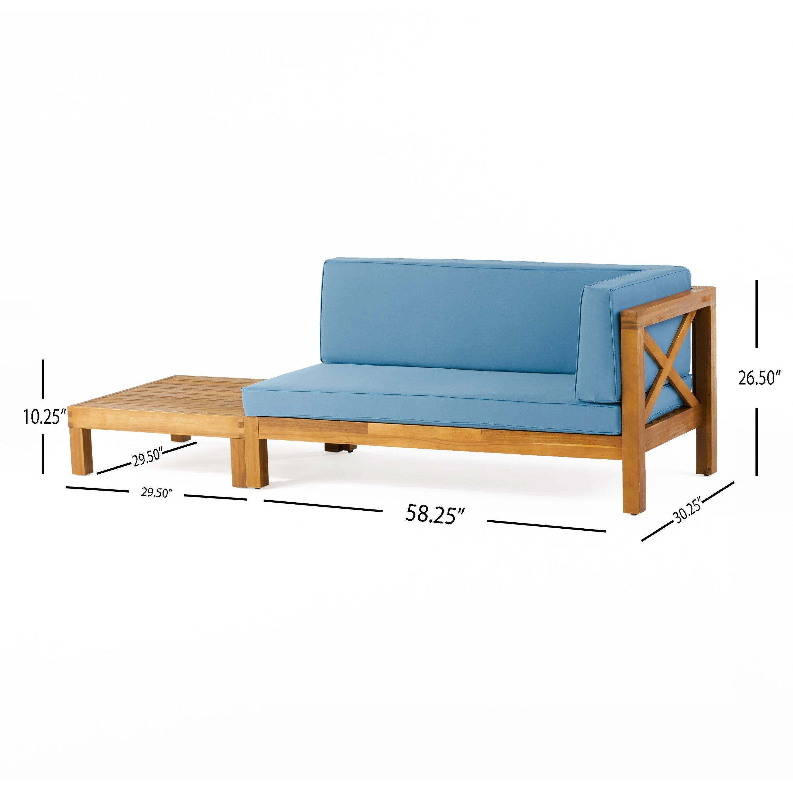Christopher Knight Home Brava Outdoor Acacia Wood Right Arm Loveseat and Coffee Table Set with Cushion  by  Teak/ Red