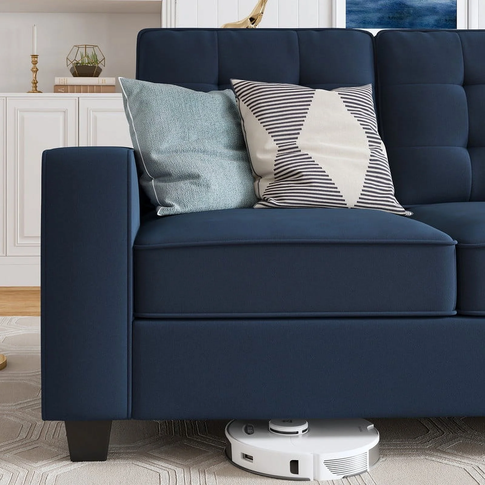 HONBAY Modern U-Shaped Sectional Sofa with Reversible Chaises and Storage Ottomans, Dark Blue