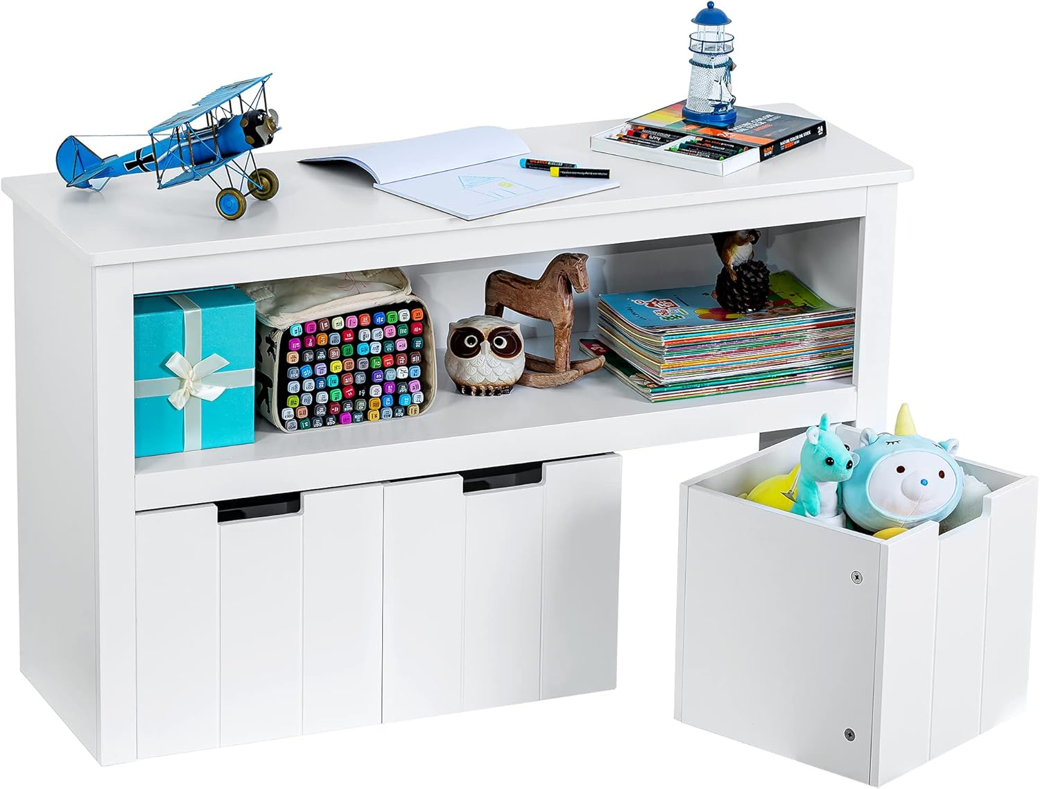 ZENODDLY Kids Toy Storage Organizer for Kids Room Organizers and Storage - 3 Drawers with Hidden Wheels, Multifunctional Wooden Kids' Bookcases