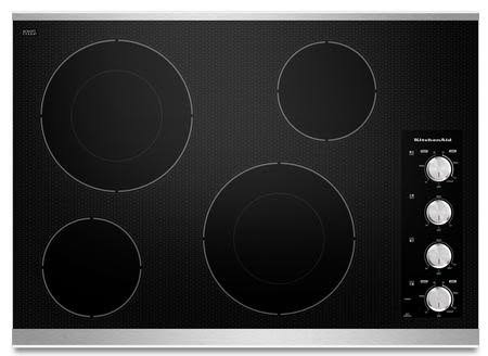 KitchenAid KKECC602BSS 30 Wide Smoothtop Electric Cooktop with 4 Radiant Elements 2 Double-Ring Elements Hot Surface Indicator