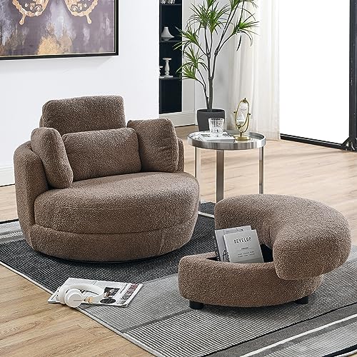 51.5-Inch Oversized Swivel Accent Barrel Chair with Storage Ottoman ,Button Decor and 4 Pillows