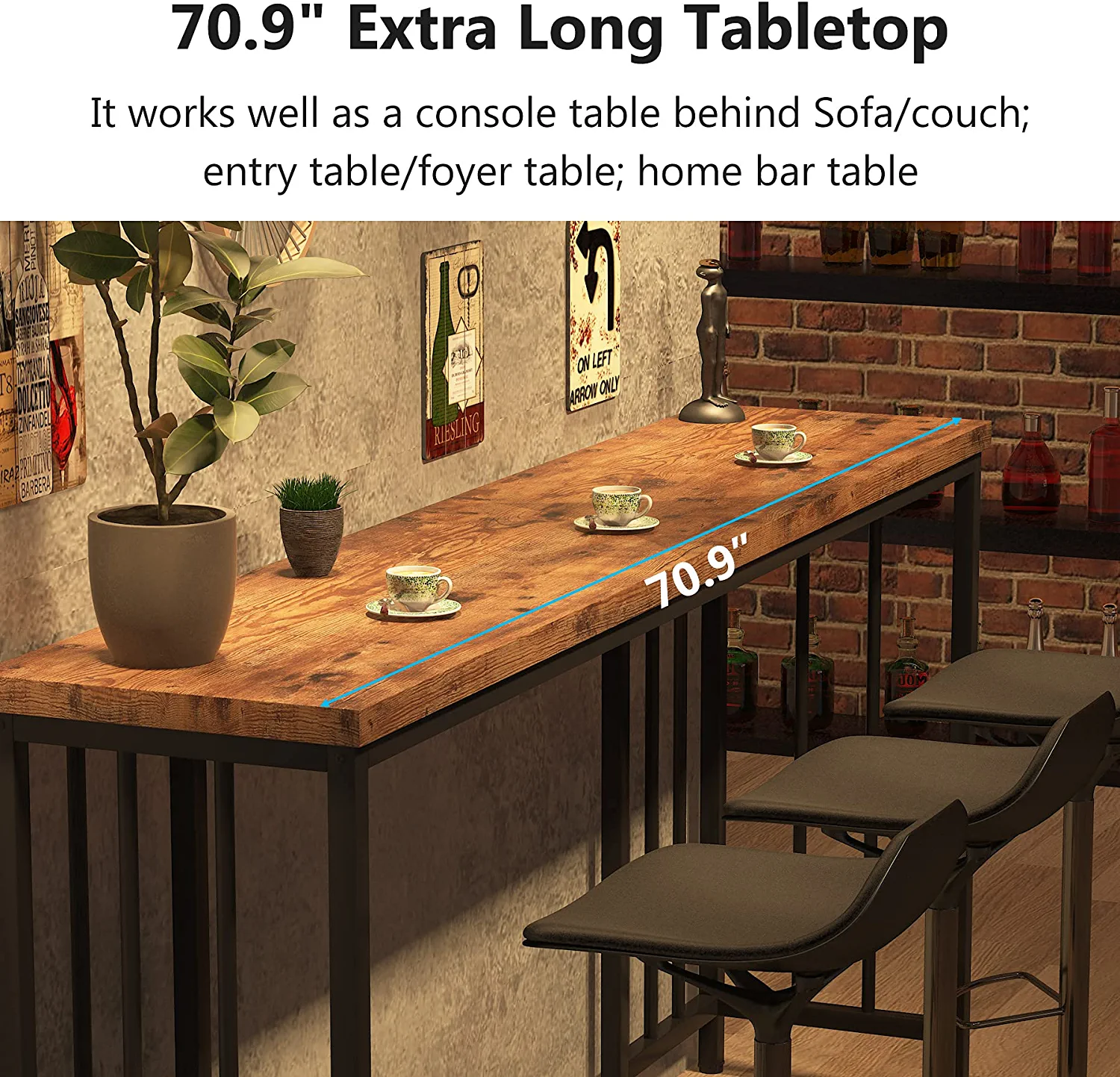 Rustic 70.9 Inch Extra Long Console Table, Industrial Narrow Sofa Table