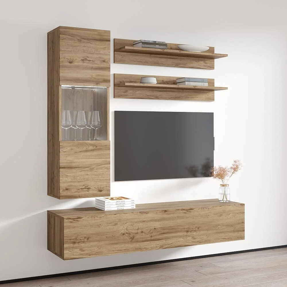 Meble Furniture Fly H3 Wall Mounted Floating Modern Entertainment Center Oak