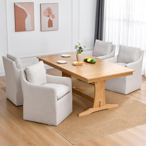 DUHOME Upholstered Dining Chair,Linen Accent Chair for Living Room,Single Sofa with 4 Casters