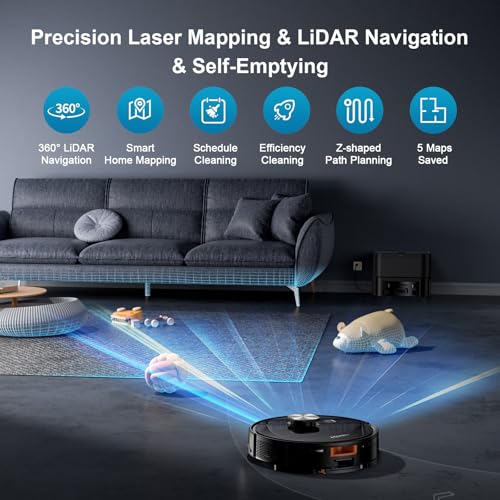 MAMNV Robot Vacuum and Mop, 11500 Pa Suction, 3-in-1 Robotic Vacuum with Smart LiDAR Navigation, 70 Day Self-Emptying,160 Min Runtime