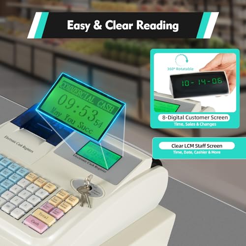 Professional Cash Register,Electronic Cash Register with Cash and Coin Drawer