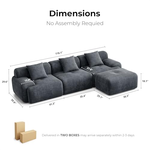 LIKIMIO 118" Modern L-Shaped Modular Sectional Sofa for Living Room, Corduroy Upholstery Green