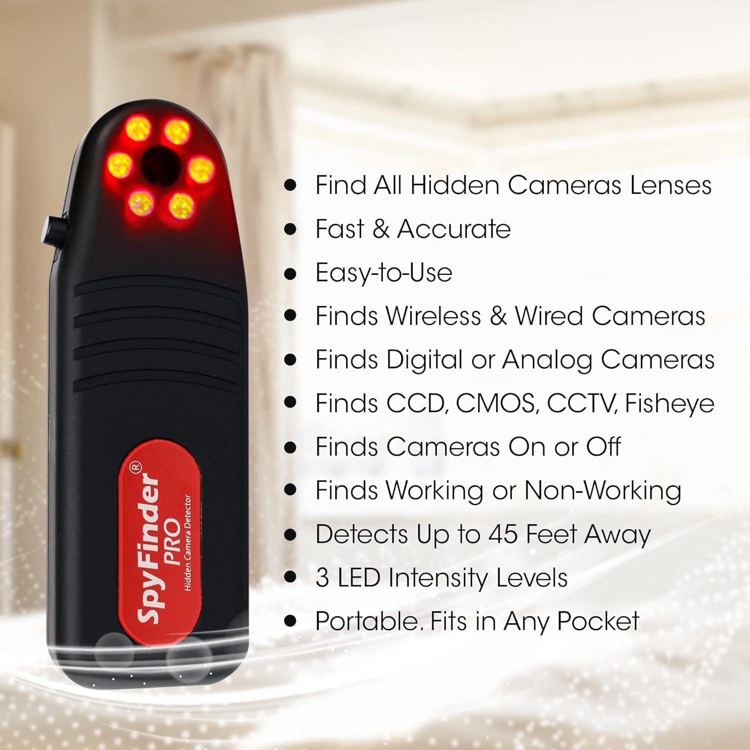 SPYFINDER PRO Hidden Spy Camera Detector - Hidden Camera Tracking Scanner & Hidden Devices Detector - Anti Spy Detector Portable