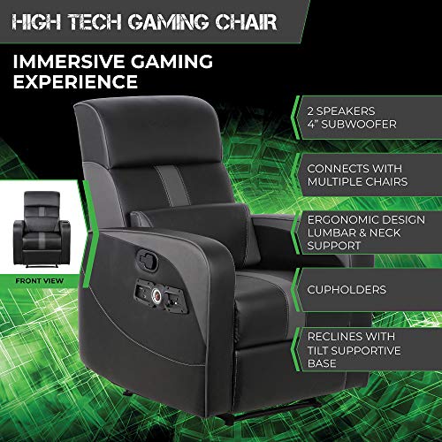 X Rocker Gamma Recliner Gaming Chair, 2.1 Bluetooth Audio System, Headrest Mounted Speakers, Built-in Footrest and Cupholder, 718001