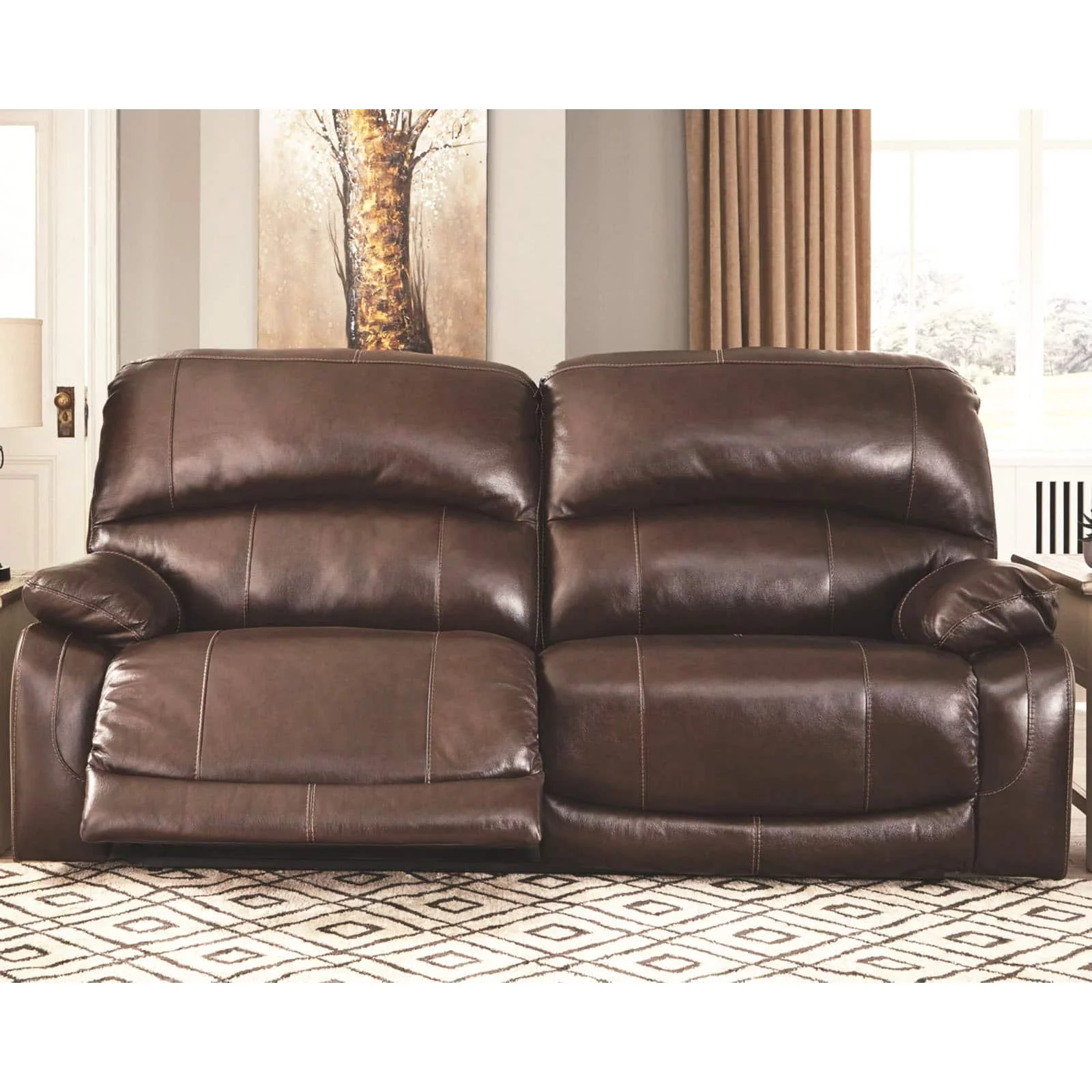 Ashley Furniture Hallstrung Leather Power Reclining Sofa in Gray