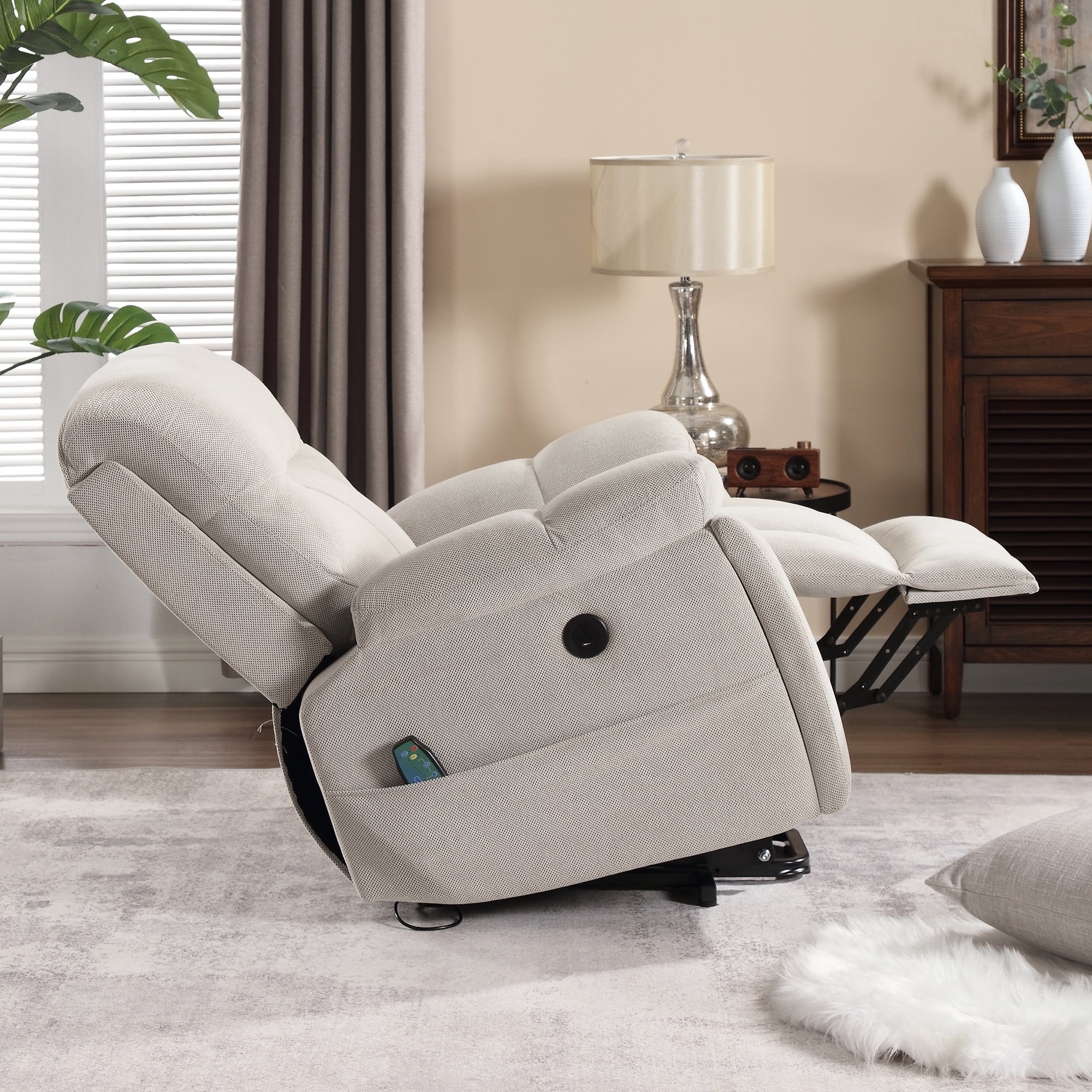 Kbest Large Power Lift Recliner Chair with Massage and Heat for Elderly, Overstuffed Wide Recliners, Heavy Duty Reclining with USB Ports