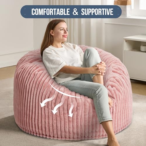 Hobestluk 5ft Bean Bag Chairs for Adults Large Beanbag Chair with Stripe Plush Cover Big Bean Bag Chair for Living Room Bedroom Dorm Office -Black