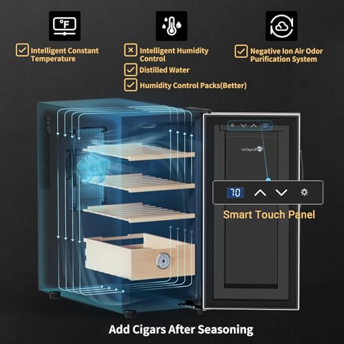 KingChii 16L Electric Cigar Humidors Temperature Control System, Cooling & Heating Humidor Cabinet with Spanish Cedar Wood Shelves & Hygrometer