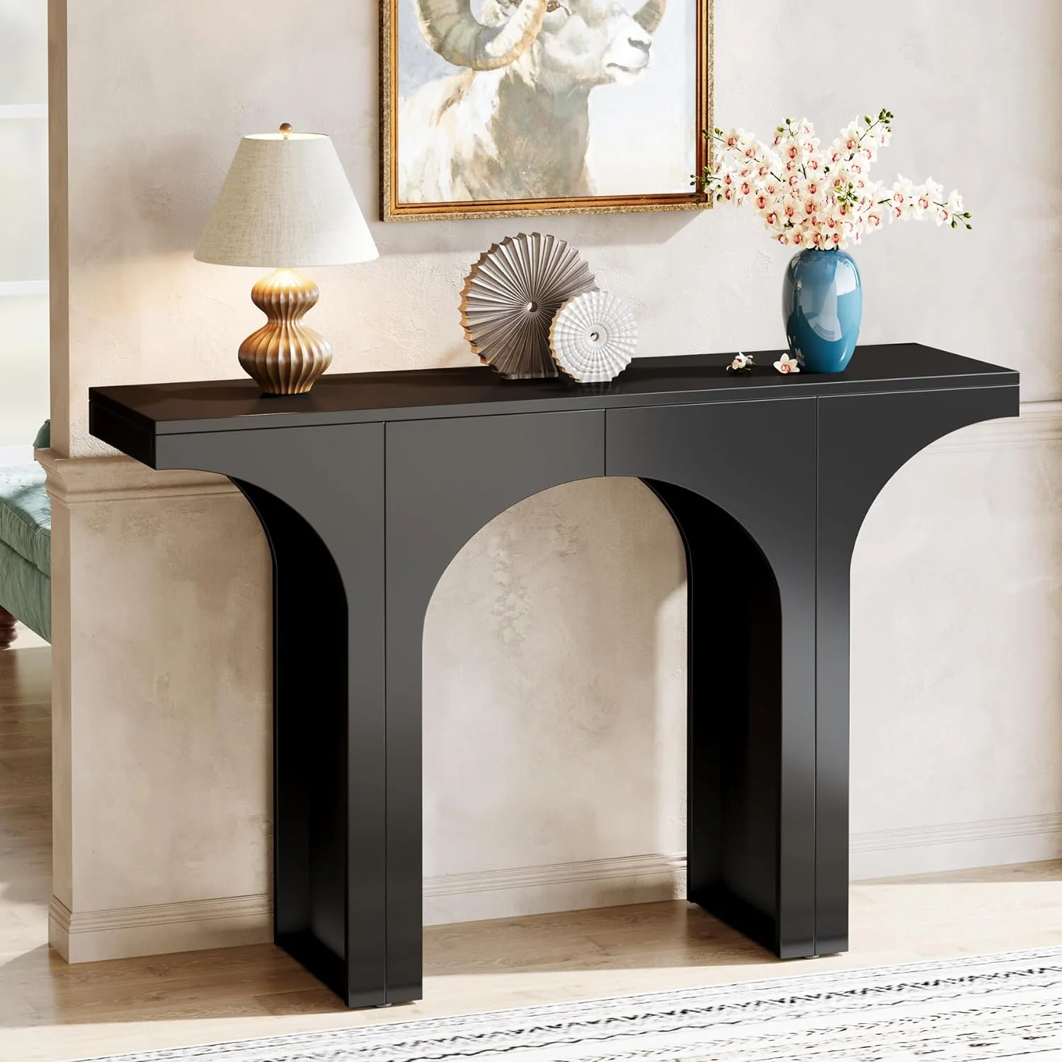 Tribesigns 47 Inches Console Table, Modern Hallway Table, Black Entryway Table, Sofa Table with Arch Base, Unique Foyer Table