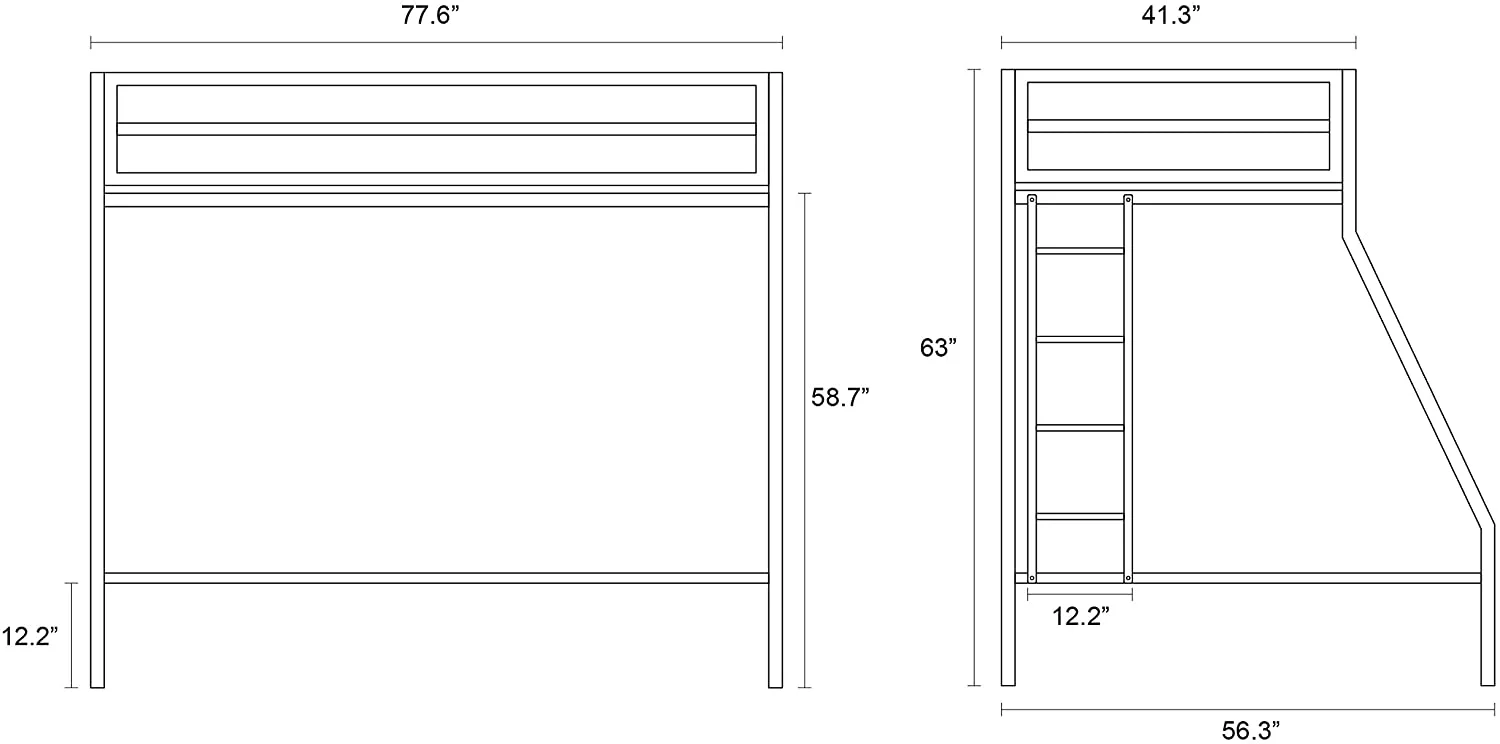 Allewie Twin Over Full Metal Bunk Bed with Removable Stairs & Full-Length Guardrail, Black