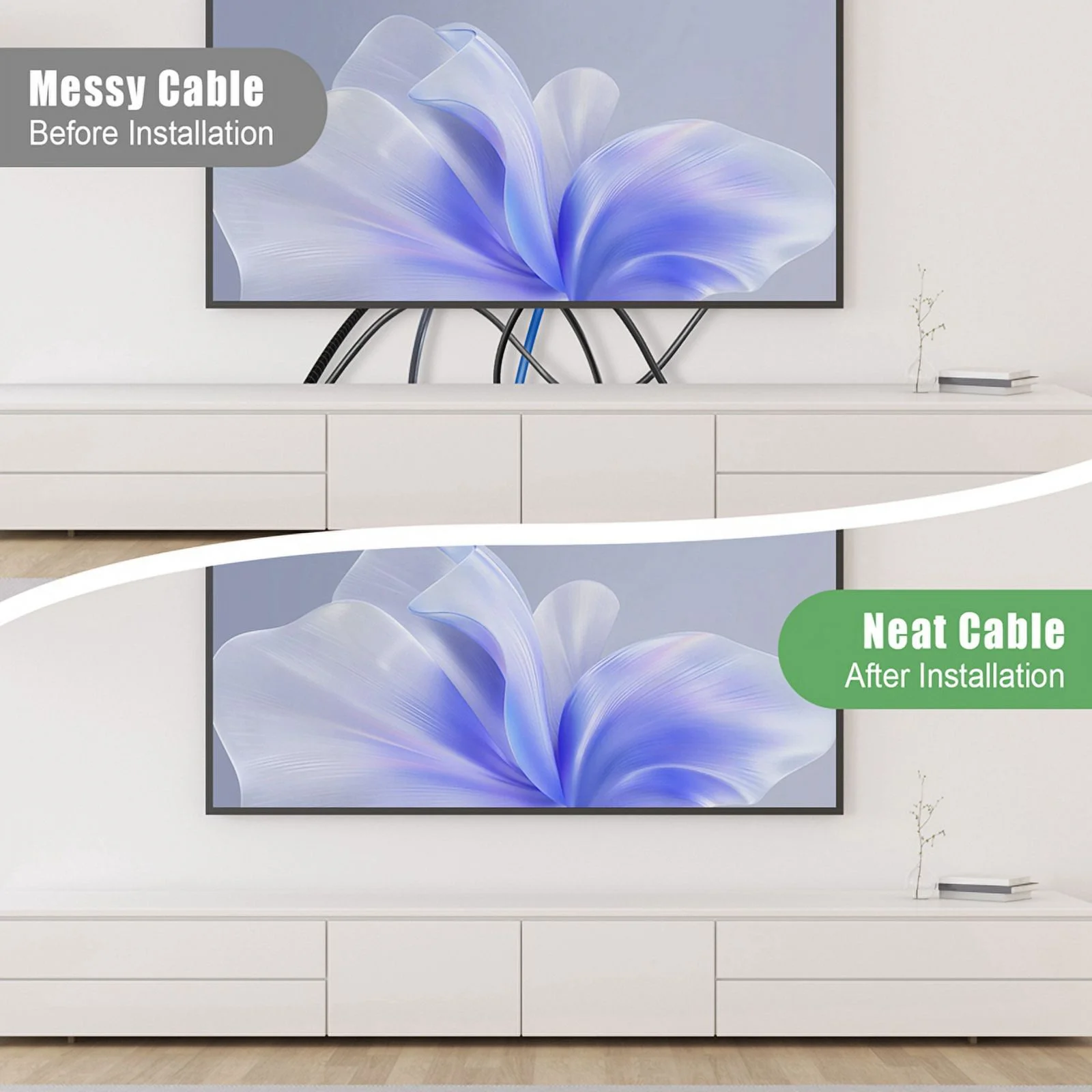In-Wall Cable Management Kit, Hide TV Wires, Easy Install, White Plastic, Includes Drill Bit