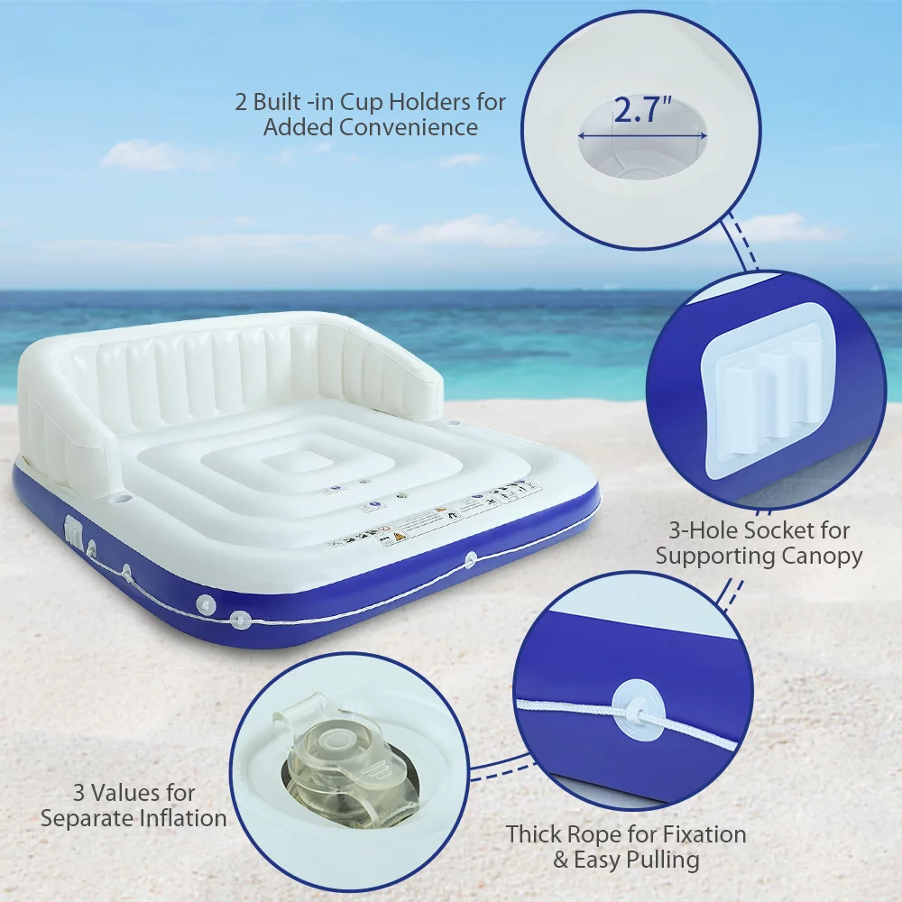 ELECWISH Inflatable Pool Float 2-3 Person Giant Pool Float Lounge with UPF50 Retractable Canopy and Cup Holder Swimming Raft Floating Island