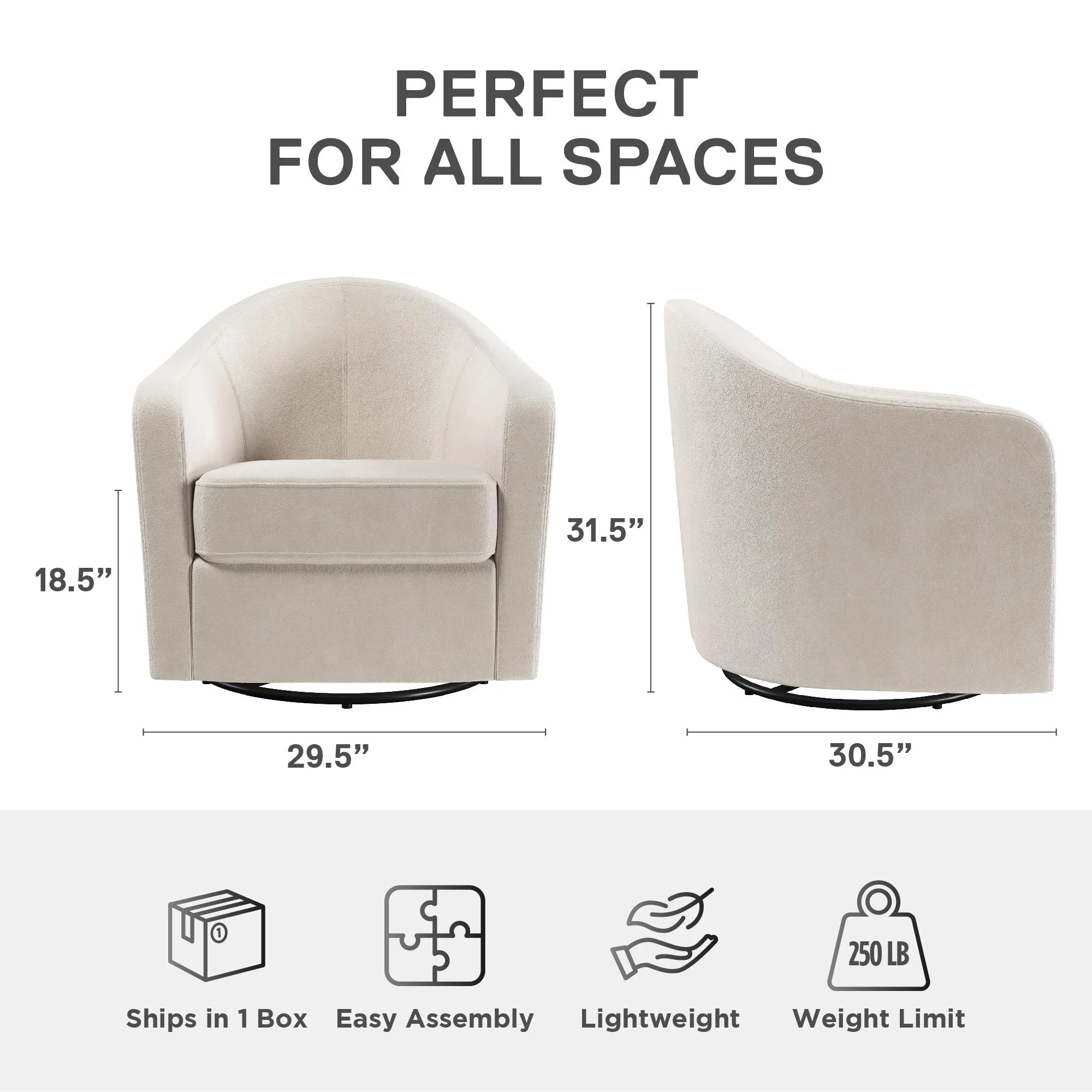 DHP Gentle Swivel Curved Accent Chair, Ivory Velvet