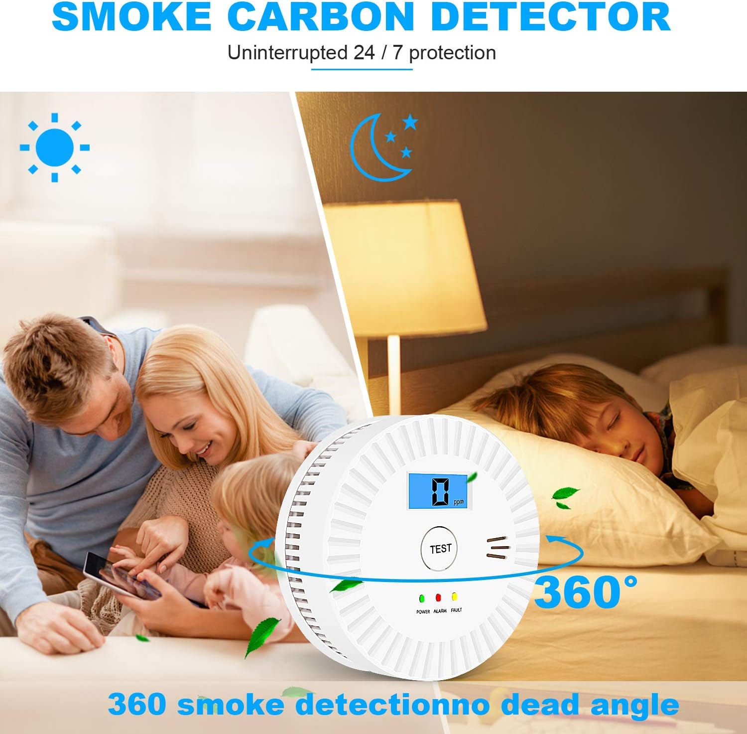3 Pack Combination Smoke and Carbon Monoxide Detector Battery Operated, with Display,Battery Operated,White