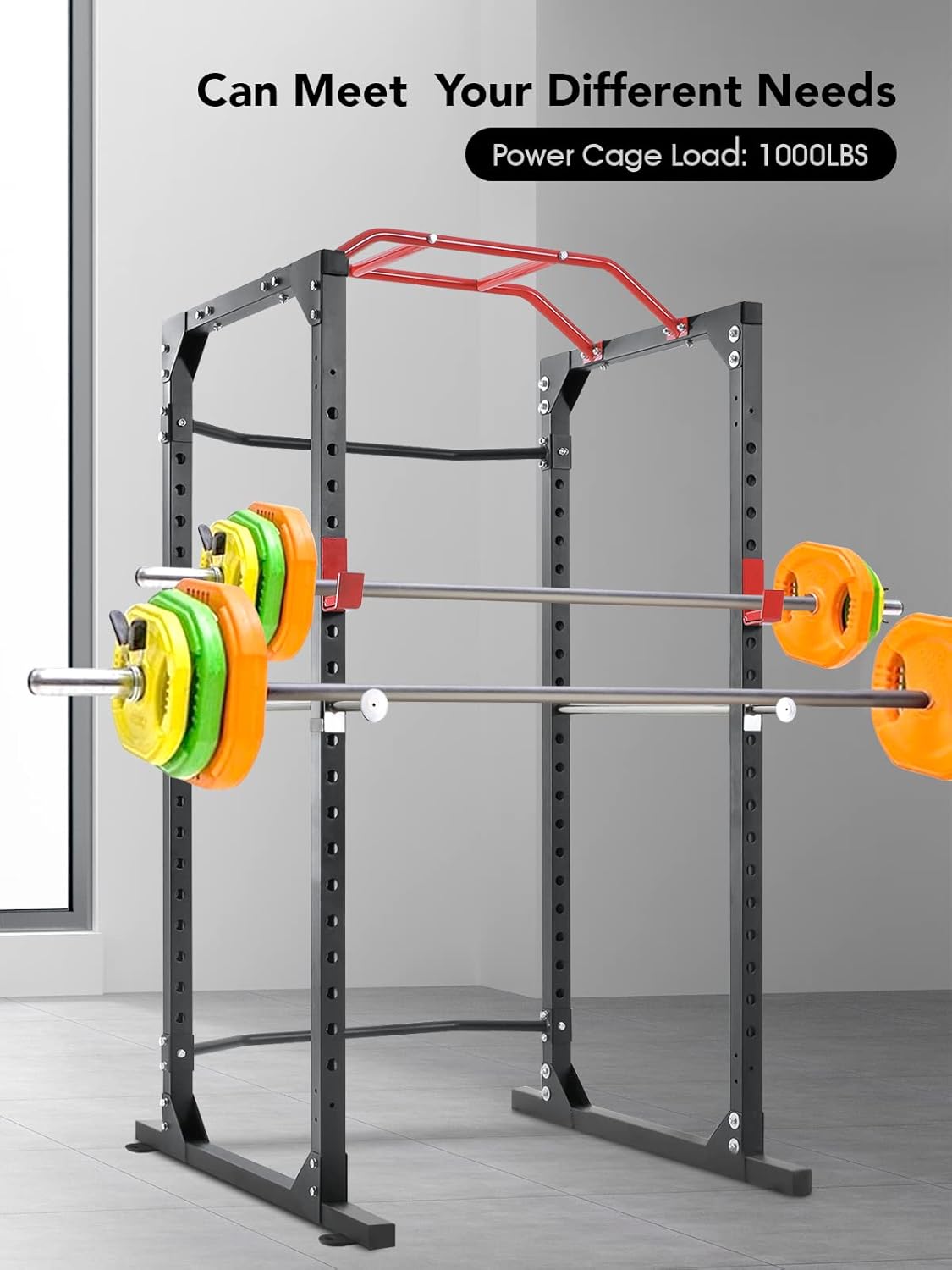 Mousport Power Cage Squat Rack Cage Weight Cage Power Rack Home Gym with 19-Level Adjustable and J-Hooks Heavy Duty for 1000 lbs Capacity for Barbell