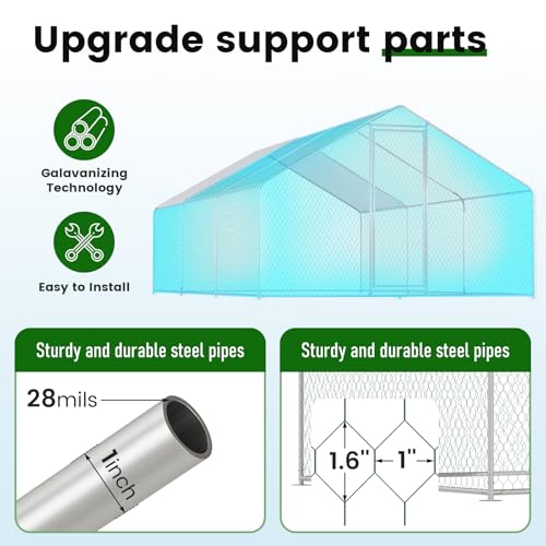 Chicken Coop Large Metal Chicken Run for 6/10 Chickens Poultry Cage with Waterproof Cover for Duck Walk-in Chicken Pen for Yard