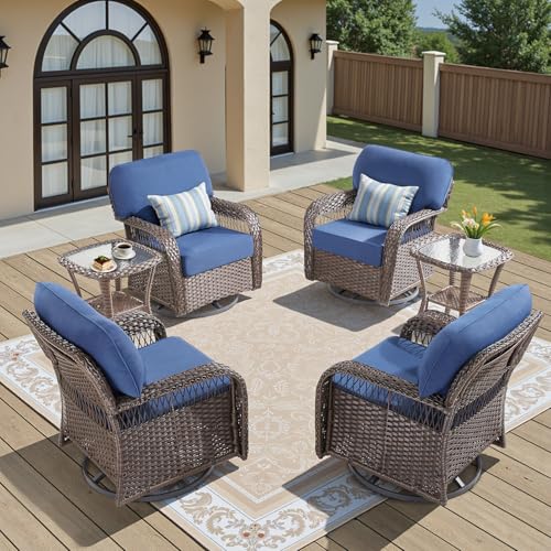 7 Pieces Outdoor Furniture Set with Swivel Chairs