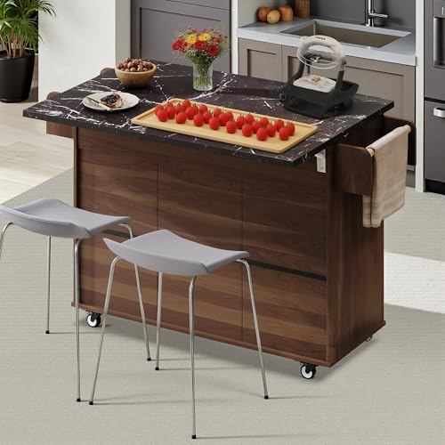 Kitchen Island Cart with Trash Can Storage