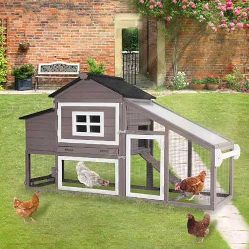 Chicken Coop with Wheels, Mobile Outdoor Chicken House with Leakproof Pull-on Tray, Nesting Box, Waterproof Roof - Red