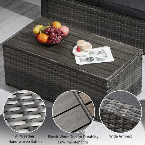 6 Pieces Patio Furniture Sets w/Cushions and Coffee Table, All Weather Wicker Outdoor Patio Conversation Sets w/Comfy Armrest