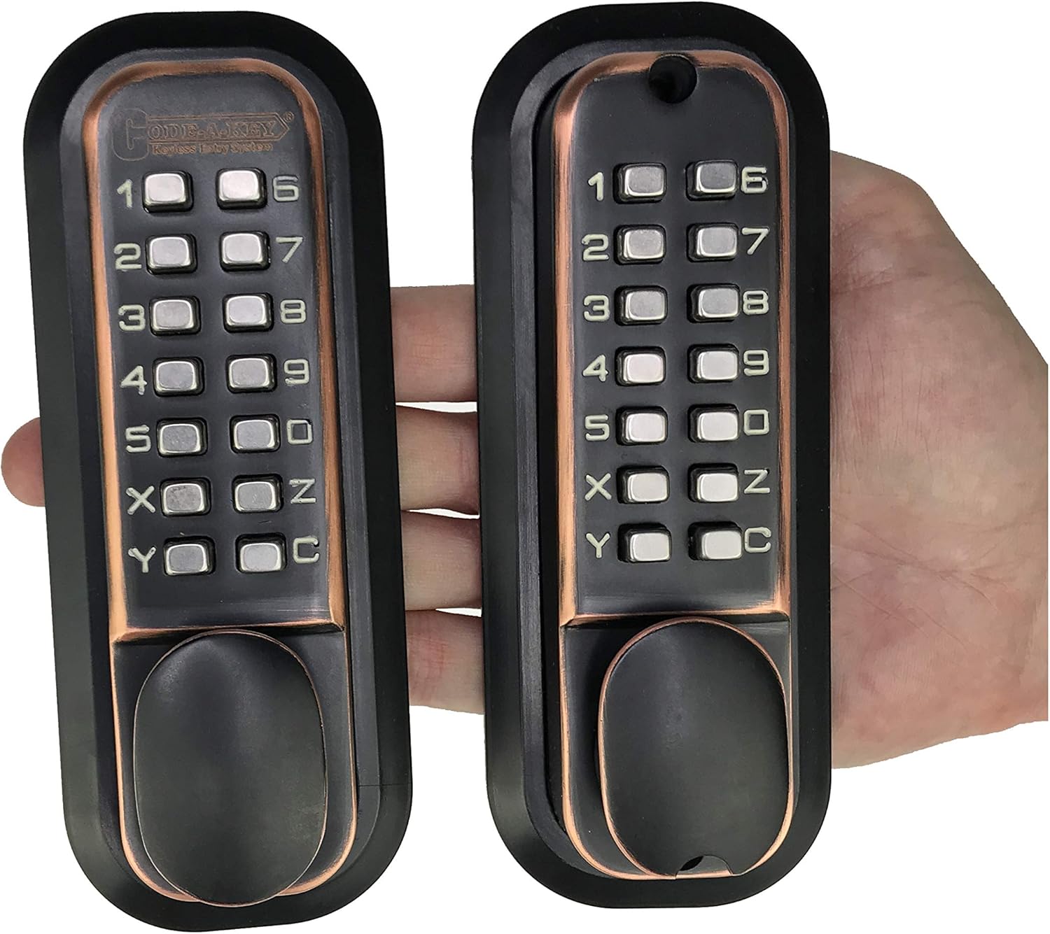 All-Weather Double Keypad Mechanical Keyless Latch Door Lock (Satin Chrome) by Code-a-Key
