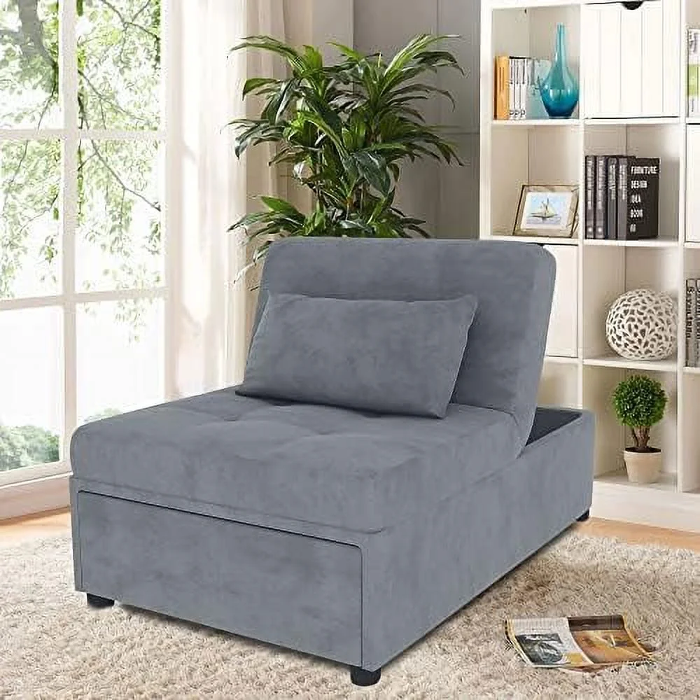 TJUNBOLIFE Velvet Convertible Sofa Bed  4 in 1 Multi- Folding Ottoman Lounge Chair  Modern Sleeper Bed Couch Guest Bed with Adjustable Backrest and