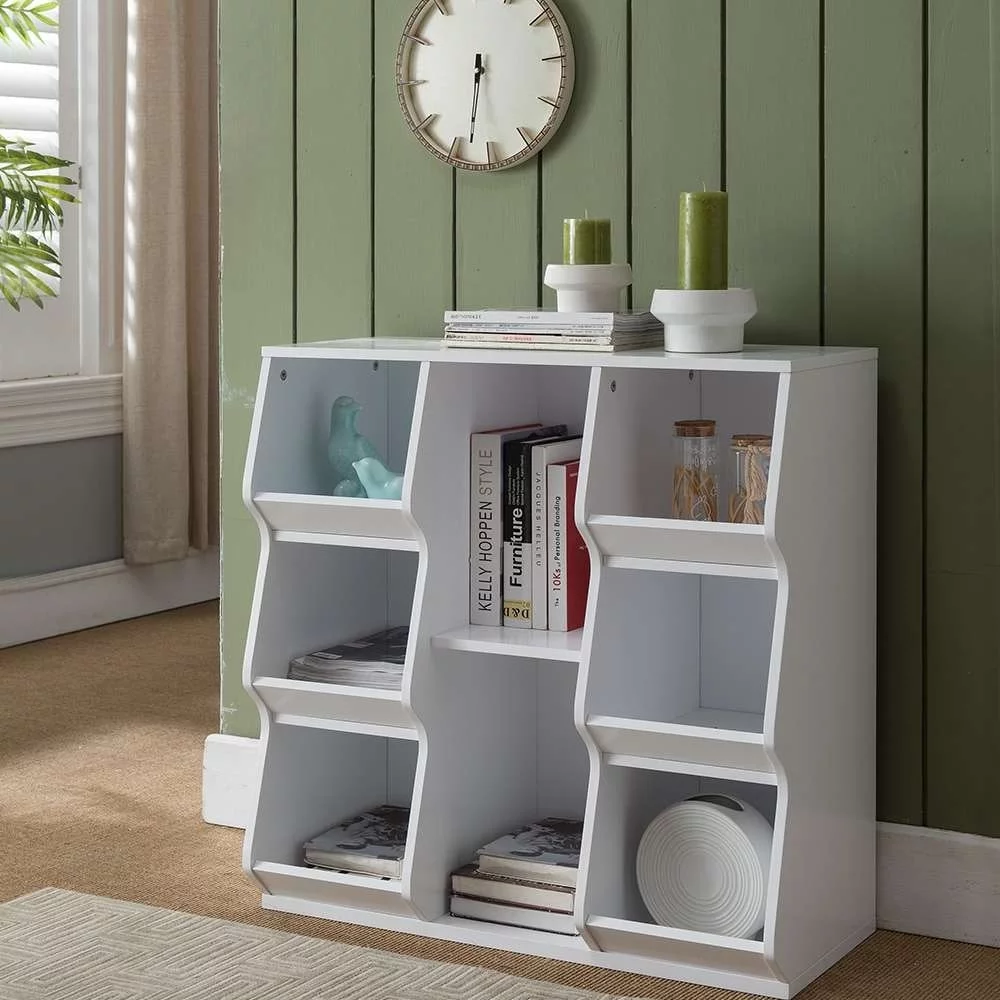 KB R1011 Wood 8 Shelf Bookcase - White