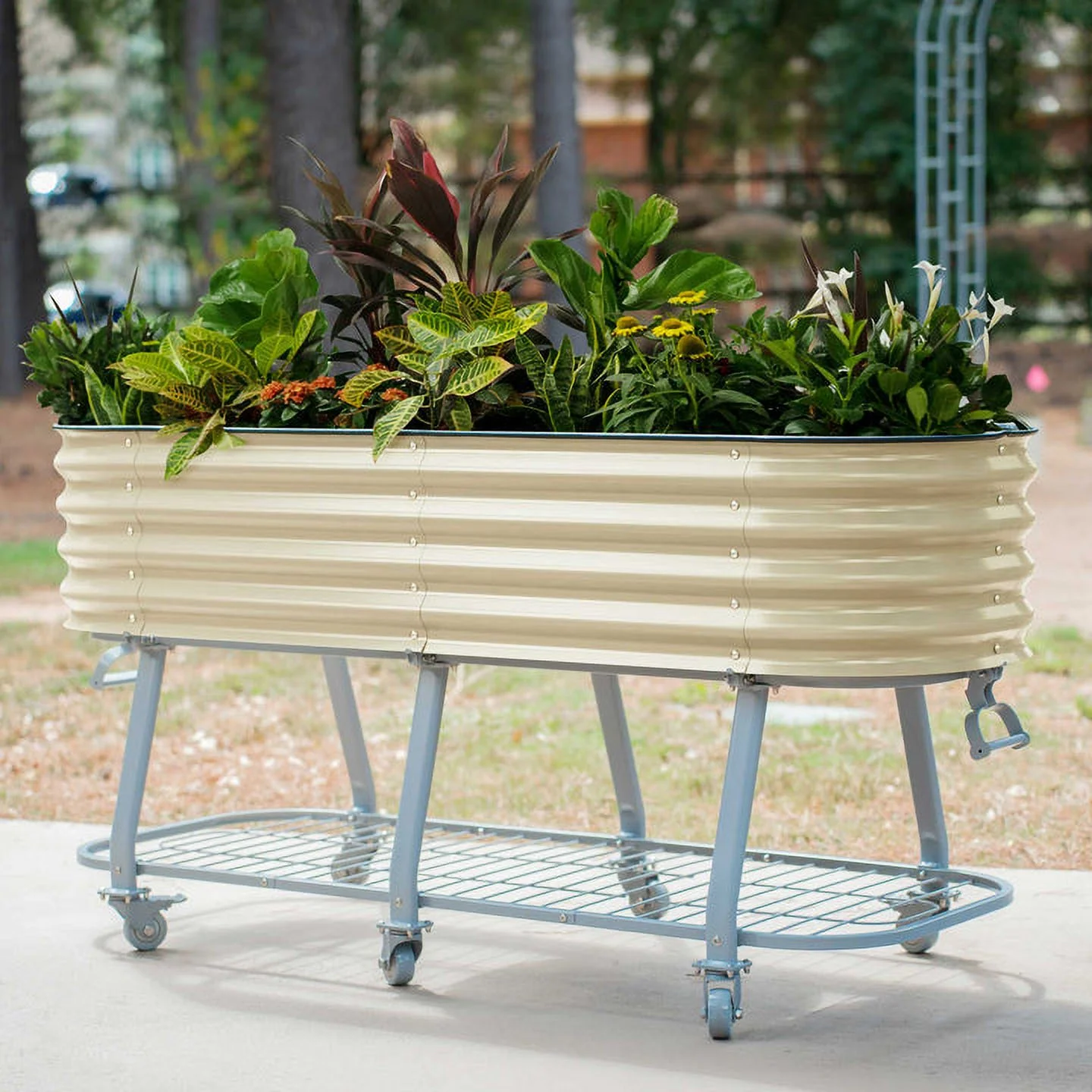 Vego Garden 2 x 6 ft Elevated Self-Watering Rolling Planter Raised Garden Bed Kits-Pearl White