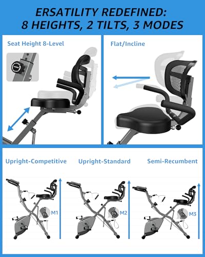 Foldable Exercise Bike Stationary Bikes for Home, 5 IN 1 Indoor Workout Bike, Cycling Bike with 16-Level Quiet Magnetic Resistance
