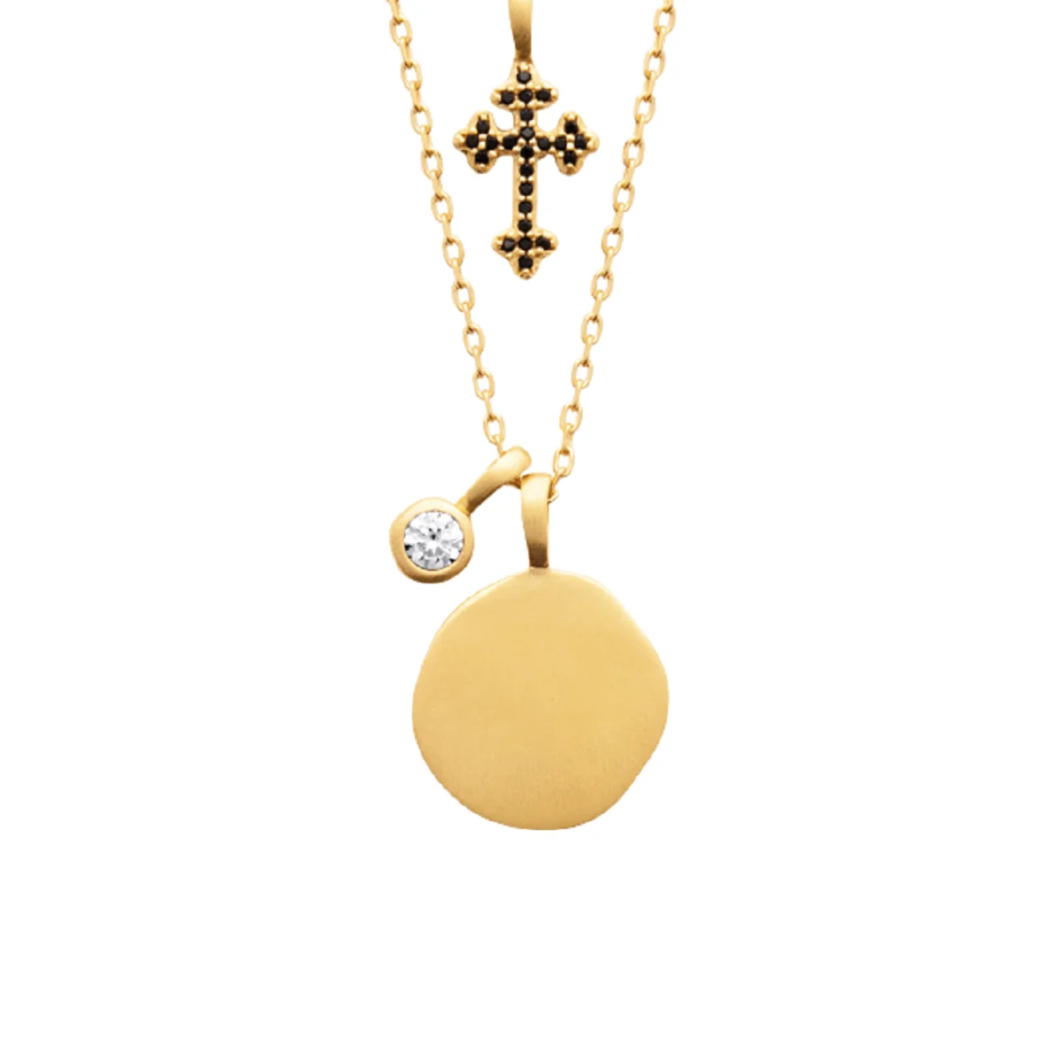Mystigrey Cross 18K Gold Plated Double Necklace with Cubic Zirconia and Black Cross for Women and Girls