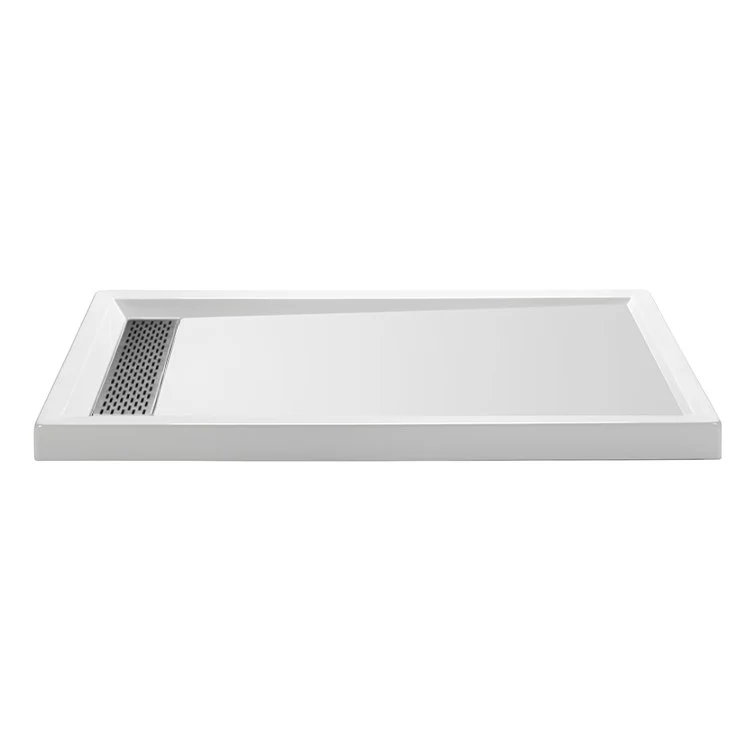 Shower Base Multiple Threshold Hidden Drain Biscuit 60 x 36 Inch Acrylic Hidden End Left Hand Drain