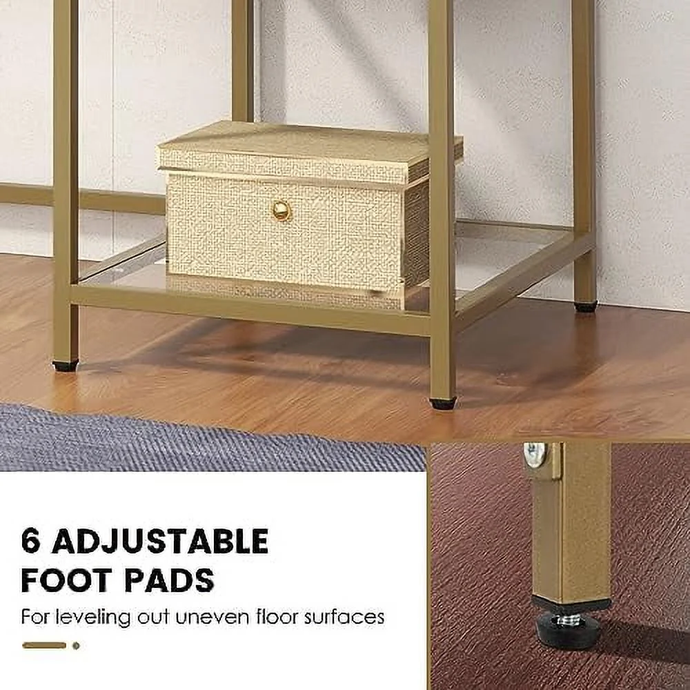 HJZBNONE Tempered Glass Computer Desk with 2-Tier  Shelves  Modern Computer Workstation  Vanity Makeup Table  Sturdy Metal Frame  Home Office Desk