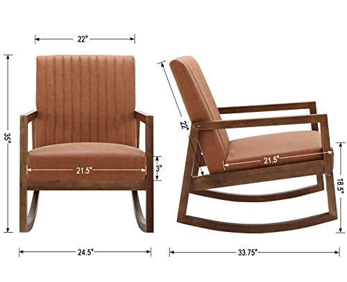 CIMOTA Leather Modern Rocking Chair Mid Century Armchair Upholstered Arm Chair with Padded Seat/Wood Frame, Comfy Rocker for Living Room/Bedroom