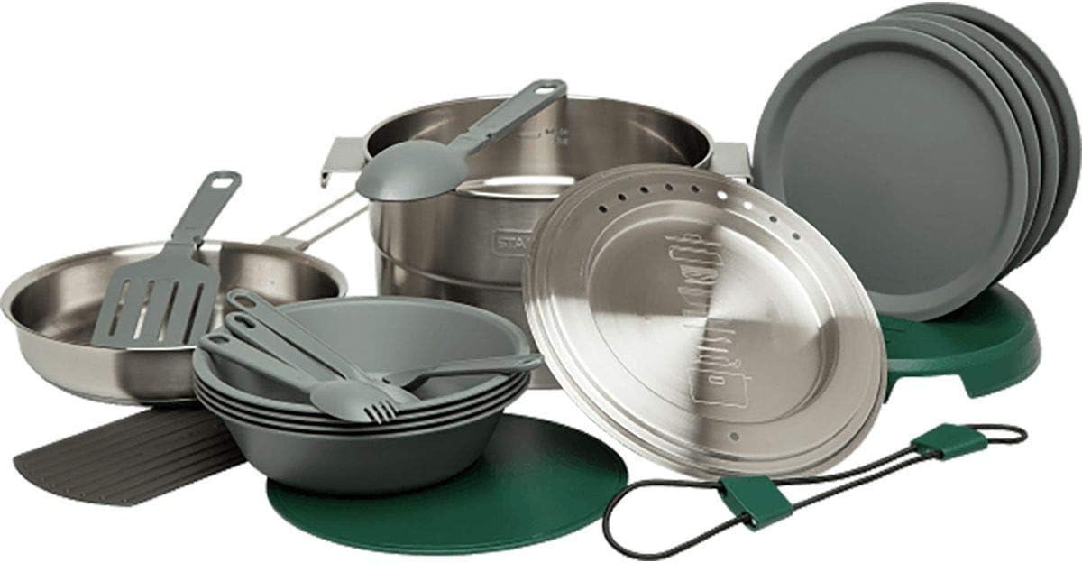 Stanley Base Camp Cook Set for 4 | 21 Pcs Nesting Cookware Made from Stainless Steel & BPA Free Material | Incl Pot, lid, Cutting Board, Spatula