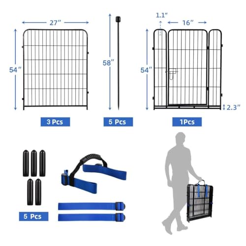 ADAVIN Tall Garden Fence with Gate, 48 in(H) 8 Panels Heavy Duty Iron Metal Animal Barrier Fence, Indoor Dog Playpen, Temporary Fencing
