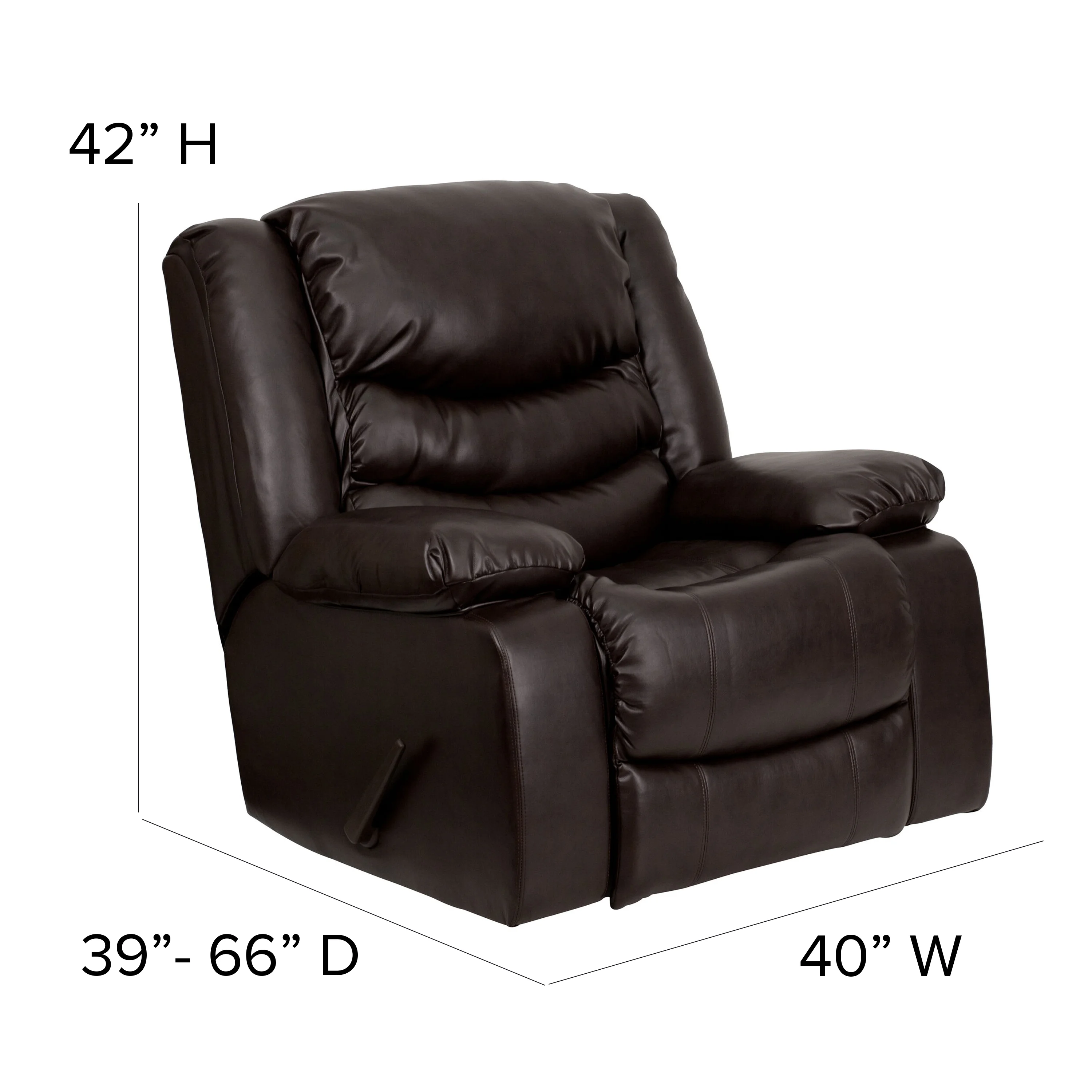 Flash Furniture Kyle Plush Brown LeatherSoft Lever Rocker Recliner with Padded Arms