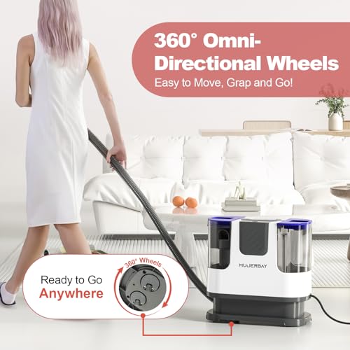 Upholstery Carpet Cleaner, MUJERBAY® 12Kpa Portable Spot and Stain Cleaner, Easy Move with Universal Wheels & Handle