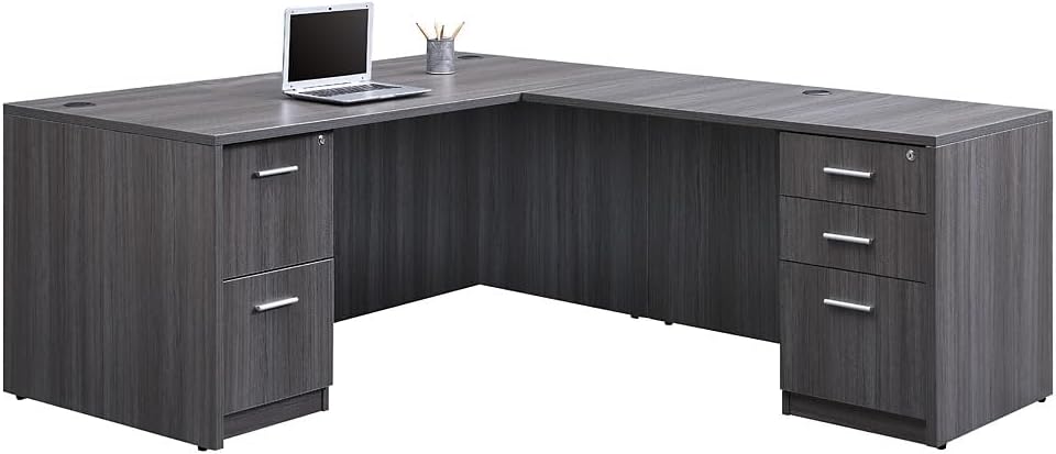 nbf signature series Reversible L Shaped Desk at Work - 66" W Gray Finish, Ergonomic Computer Desk, Corner Office Desk