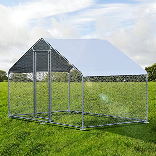 Chicken Coop Large Metal Chicken Run for 6/10 Chickens Poultry Cage with Waterproof Cover for Duck Walk-in Chicken Pen for Yard