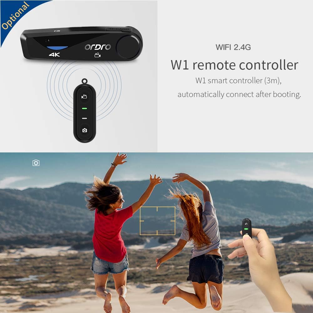 Ordro EP6 Vlog Camera 4K Camcorder Hands Free Lightweight Mini Wearable Video Camera Full HD 1080P 60FPS WI-Fi APP Connection Recorder with Remote