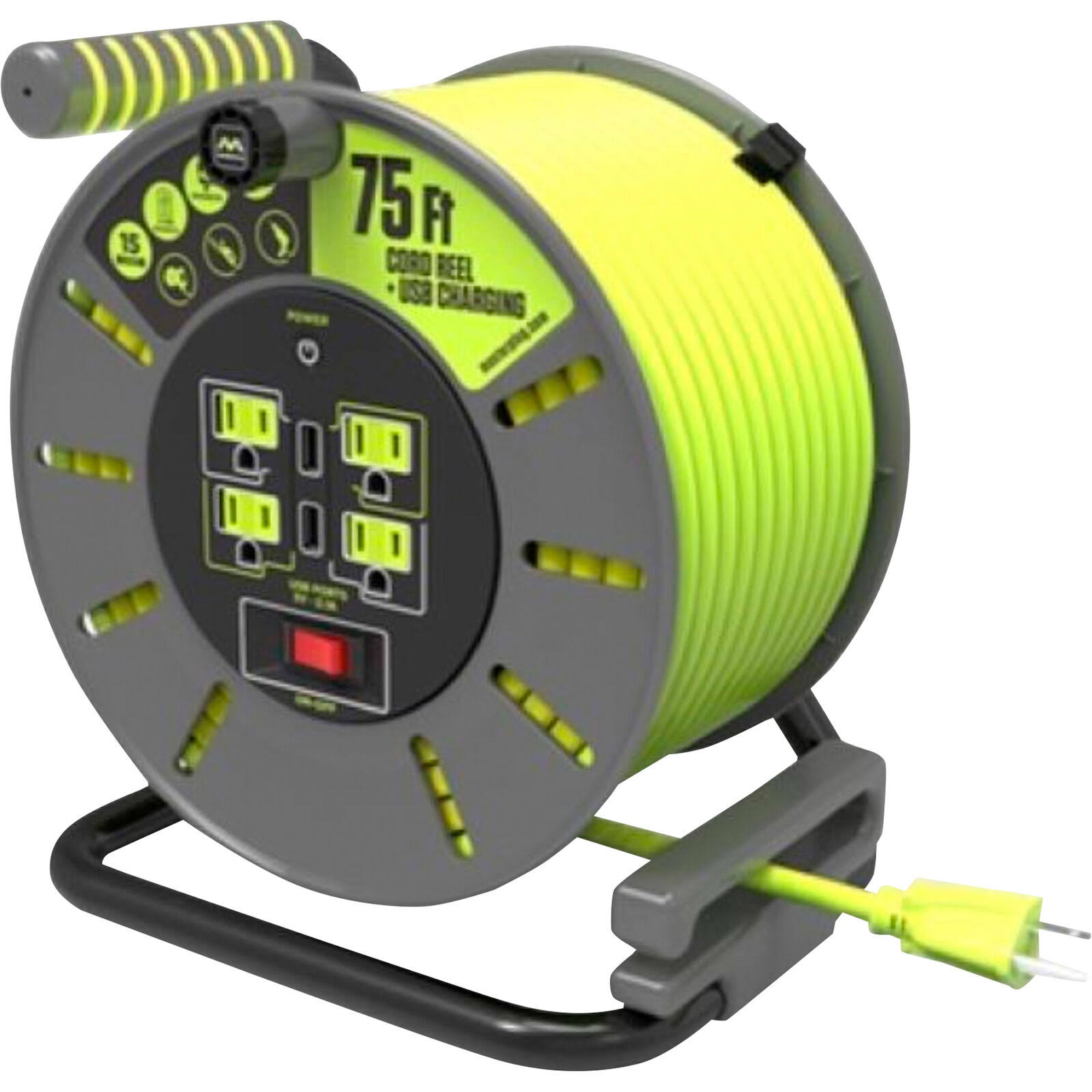 Masterplug 75ft 13amp Extension Cord Reel with USB