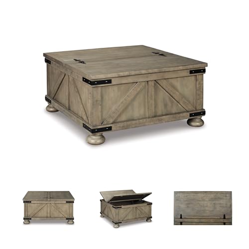Signature Design by Ashley Valebeck Farmhouse Lift Top Coffee Table with Storage, Distressed Brown & Black Finish