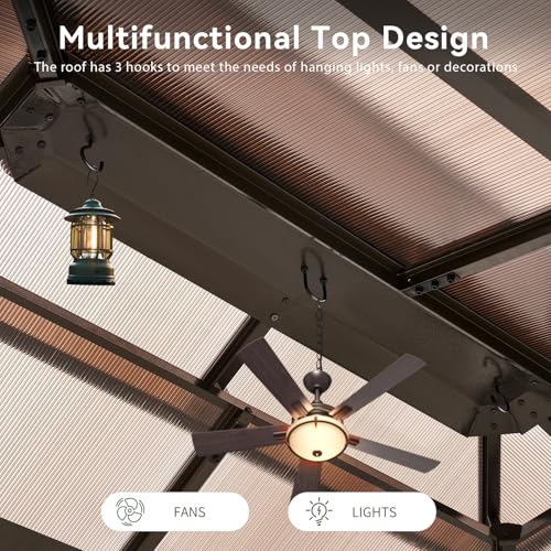Aoxun 12'x10' Hardtop Gazebo, Aluminum Frame Permanent Pavilion with Curtains and Netting, Outdoor Polycarbonate Double Roof Canopy