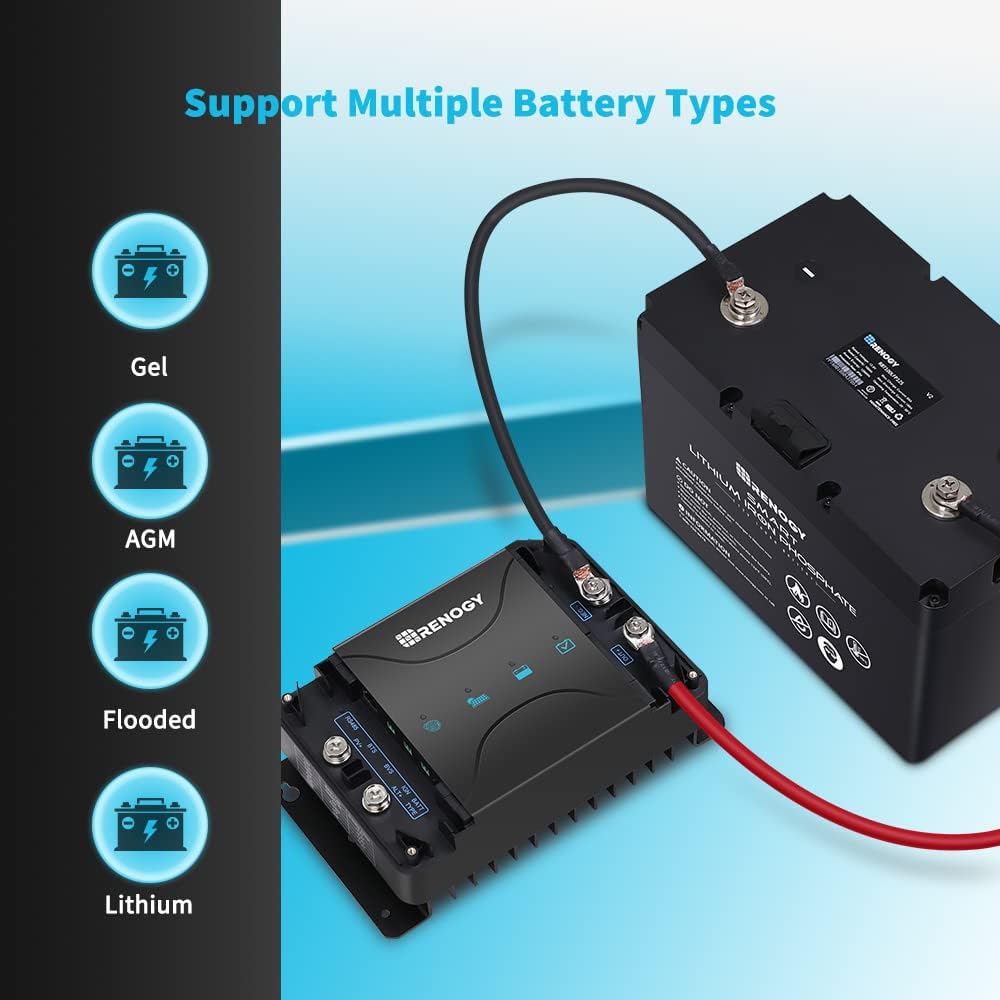 Renogy 12V 30A DC On-Board Input MPPT Battery Charger for Gel, AGM, and Lithium Batteries, Using Multi-Stage Charging, in RVs, Cars, Boats, Yachts