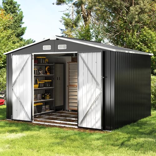 Aoxun 6.2x4 FT Shed Outdoor Storage Shed Metal Garden Shed with Lockable Doors & Slooping Roof Tool Shed Bike Shed for Backyard, Patio